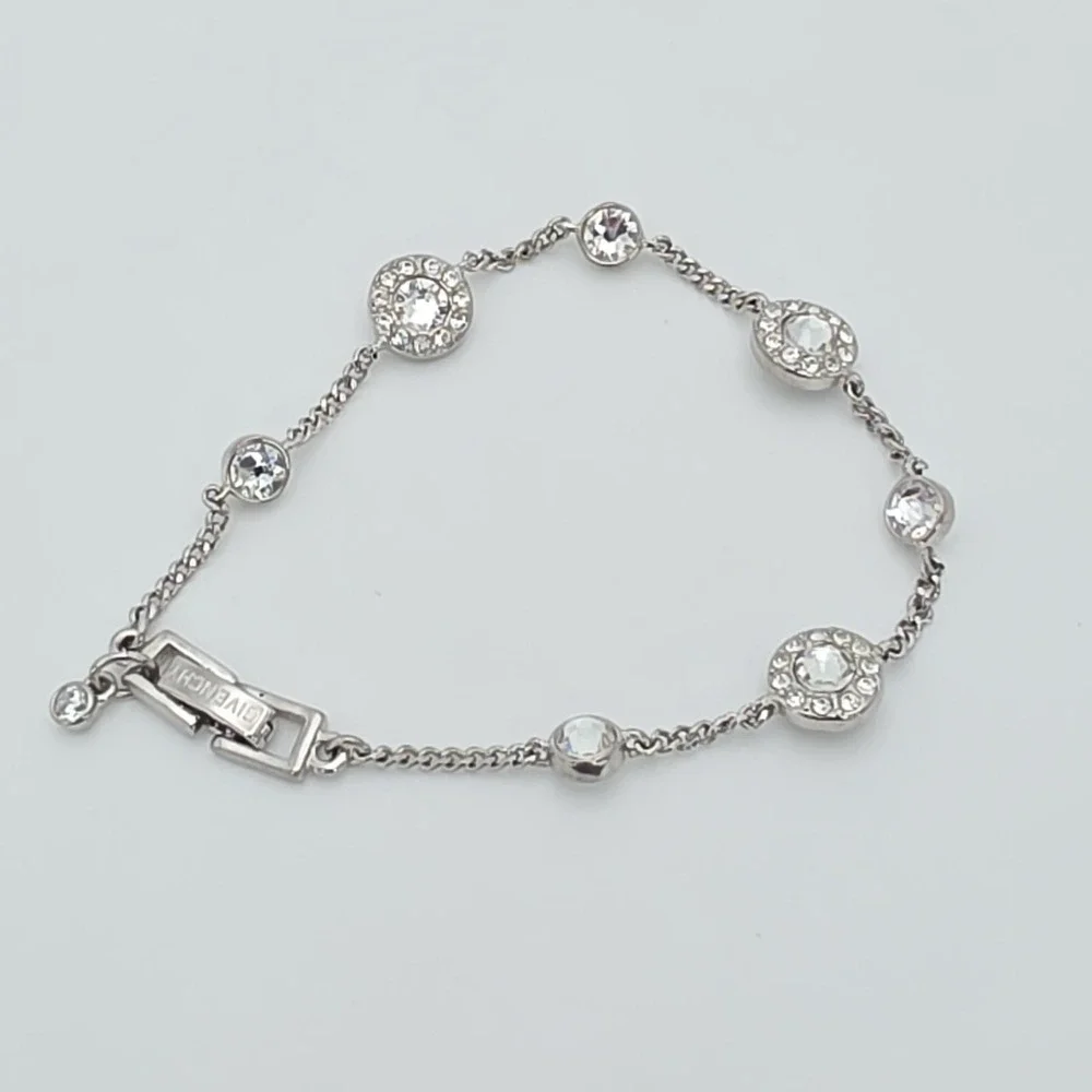 New! GIVENCHY‎ Station Bracelet SWAROVSKI Crystals Clear Silver Plate 6.75
